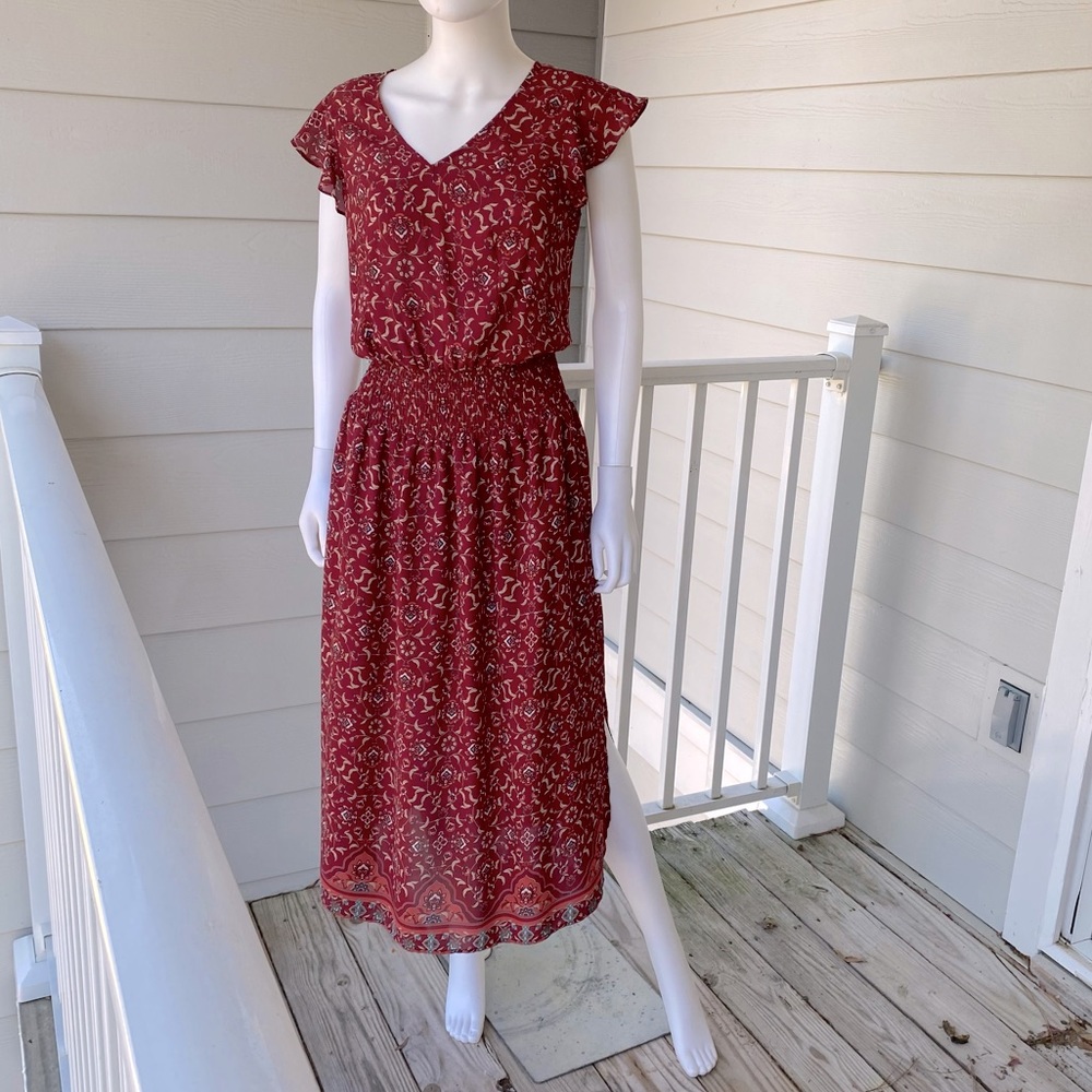 OCTAVIA Short Ruffle Sleeve V Neck Floral Maxi Dress